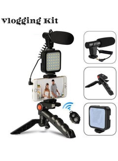 Buy Smartphone Video Making Kit With Microphone LED Selfie Tripod Recording Handle Portable Camera Stabilizer in UAE