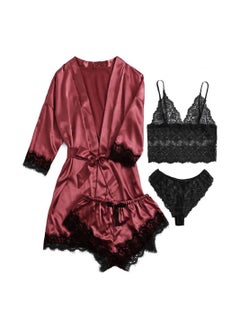 Buy 4 Piece Fashion Ladies Loungewear Lace Pajama Set Red in UAE