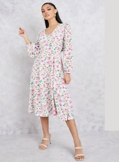 Buy Printed Long Sleeves A-Line Midi Dress in Saudi Arabia