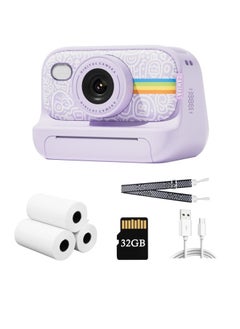 Buy Instant Print Camera, 1080P HD Digital Video Camera, Lightweight And Durable Kids Portable Camera. High Capacity Digital Camera With Print Paper 32GB Card And Lanyard, (Purple) in UAE