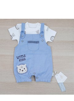 Buy A two-piece outerwear set of a lion-shaped embroidered textile bodysuit and a baby cotton undershirt in light blue in Egypt