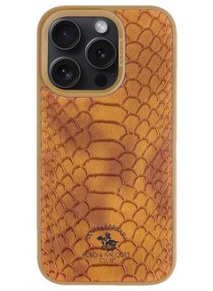 اشتري iPhone 15 Pro Max Case Polo Serpentine Leather Phone Case Simple Business Shockproof Protective Cover Yellow في الامارات