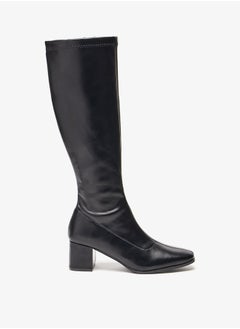 Buy Women's Solid High Shaft Boots with Zip Closure and Block Heels in Saudi Arabia