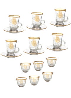 Buy Tea set with saucers and Saudi coffee made of Turkish glass with golden decor in Saudi Arabia