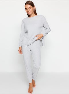 اشتري Gray Corded Cotton Wide Fit Knitted Pajama Set THMAW21PT0688 في مصر