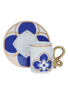 Buy A set of white porcelain coffee cups with a blue rose pattern and saucer, 12 pieces in UAE