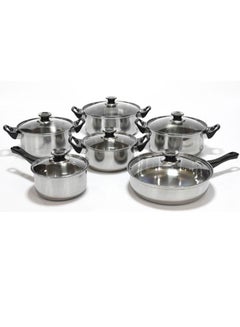 Buy Set of 12 Cookware Set  Stainless Steel Pots and Kitchen Utensils Set with Tempered Glass Lid in UAE
