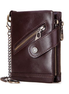 Buy Mens Chain Wallets with Anti-Theft Chain Chain Genuine Leather RFID Blocking Bifold Wallets with Many Card Slots Zipper Coin Pocket and ID Window Antimagnetic Anti-theft Brush Brown in Saudi Arabia