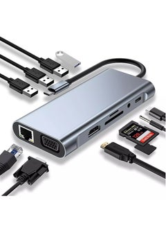 اشتري موزع USB C 11 في 1 مع HDMI بدقة 4K، VGA، Type C PD، USB3.0، RJ45 Ethernet، قارئ بطاقات SD/TF، ​​AUX مقاس 3.5 مم في مصر