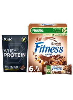 Buy Nestle Fitness Chocolate Cereal Bar 6 Pieces Plus Whey Protein 23.5+34grams  Single in UAE