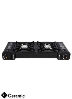 Buy Portable Camping Gas Stove Double Burner Outdoor Automatic Ignition System Enamel Pan Support in UAE