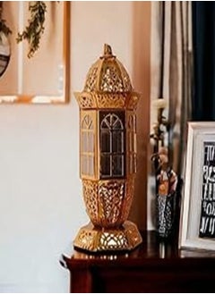 Buy Ramadan Glass 12.5" Metal Lantern with Islamic Style Gold - Unique Design Decorative Accent in Egypt