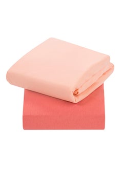 Buy Pack Of 2 Jersey Cotton Fitted Sheets Cot Bed, 70 X 140 X 12 CM - Coral in UAE