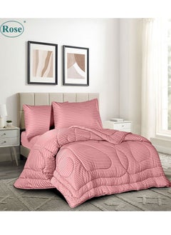 Buy ROSE Classic tripped luxury hotel comforter, Made of premium Microfiber, Set of 4 pieces, Soft lightweight ,Twin size ( 260x170)cm, Pink in Saudi Arabia