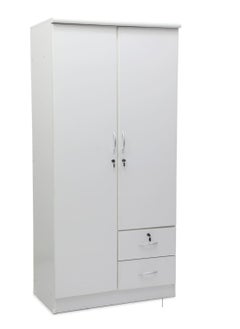 اشتري MHF 2 Door Wooden Wardrobe, Cupboard Of Engineered Wood With 1 Lockable Drawer Perfect Modern Stylish Design Colour 622-WHITE في الامارات