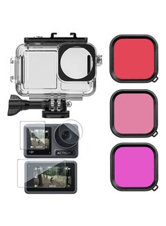 Buy Waterproof Case Housing & 3 Pack Filter and Tempered Glass Screen Protector for DJI OSMO Action 3 Action Camera Accessories Underwater Photography Protective Kit Bundle for Action3 Accessory in UAE
