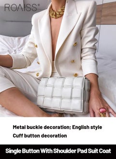 Buy Women'S Fashion Slim Versatile Blazer Classic V-Neck Long-Sleeved Jacket Side Flap Utility Pockets Gold Button Top in Saudi Arabia