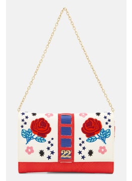 اشتري Women Embroidered Purse With Detachable Chain 12 H x 22 L x 3 w cm, White/Red Combo في السعودية