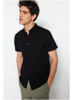 اشتري Black Slim Fit Large Collar Short Sleeve Knitted Pique Summer Shirt TMNSS22GO0025 في مصر