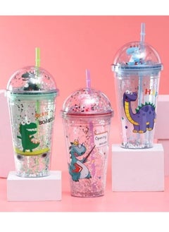 Buy Acrylic cup with lid and straw, capacity 450 ml, for iced drinks, with a wonderful multi-colored design in Egypt