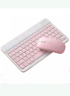 Buy Wireless Bluetooth Three System Universal Mobile Phone and Tablet Keyboard with Mouse Set - English Pink in Saudi Arabia