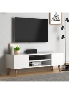 Buy Home Canvas Etna Modern Tv Stand For Living Room, Tv Unit Media Solid Beech Wood Legs - White in UAE