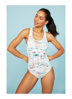 Buy Racer Back Blurred Print Active Swimsuit in UAE