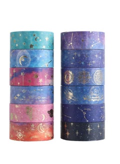 Buy Galaxy Purple Bronzing Washi Tape, 12 Rolls DIY Hand Account Creative Decorative Stickers Handmade Accessories Gold Foil Paper Tapes with Constellations, Blue Sky, Moon, Stars, Celestial Bodies in Saudi Arabia