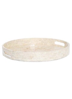 Buy Ailena Handcrafted Round Tray, Gold & Ivory - Large, 50 cms in UAE