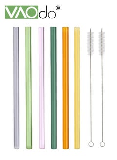 Buy 8PCS Glass Smoothie Straw Inner Diameter 5MM Wide Reusable Straight Straws with 2 Cleaning Brush Suitable for Juice Milk Smoothies in Saudi Arabia