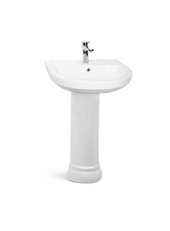 Buy Wash Basin With Pedestal Glazed Ceramic Full Pedestal Wash Basin, Sink For Bathroom, Commercial Lavatories L 56 x W 48 x H 82 Cm White in UAE