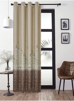 Buy Castle Theme in Starry Night Pattern Thermal Insulated Blackout Curtain for Bedroom Brown/Beige 100x250cm in UAE