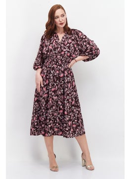 Buy Women Floral Pattern Midi Dress Maroon Combo in Saudi Arabia