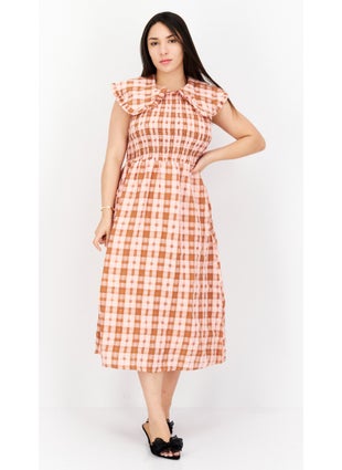 Buy Women Textured Midi Dress, Brown Combo in Saudi Arabia