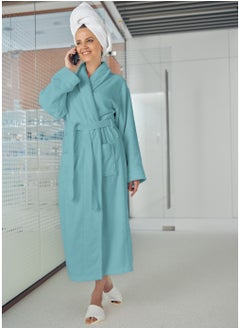 Buy 380 GSM Unisex Cotton Fleece Bathrobe Skin-friendly Breathable Nightgown Simple Hooded Home Clothes Blue in UAE