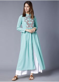 اشتري Embroidered Mandarin Collar Button Closure Anarkali Kurta with Front Slit في السعودية