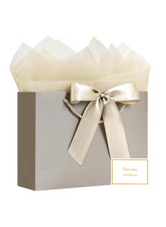 Buy 10PCS Champagne Color Large Gift Bags,  Paper Bags with Ribbon,  Greeting Cards and Tissue Paper, Portable Party Bags with Handles, Birthday Gift Bags, Present Bags for Wedding Party,  Party Supplies in Saudi Arabia