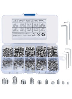 اشتري Stainless Steel Grub Cone Point Hex Socket Screws Set, 290 Pcs Metric Thread Allen Key Cup Screw Set with M3 M4 M5 M6 M8 for Door Handles Faucet Light Fixture في السعودية