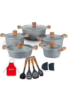 Buy 17-Pieces Granite Coated Cookware Set Includes 20 24 28 and 32cm Casserole with Lid  32cm Shallow Casserole with Lid and 7 Pieces Cooking Tools in UAE