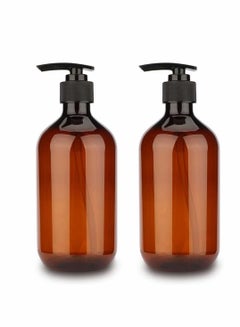 اشتري Dispenser Shampoo Pump Bottle Hand Gel Refillable Empty Amber PET Plastic Shampoo, Conditioner & Wash Shower for Bathroom, Kitchen, Office, Laundry Room, Lotions and More 2PCS 500ml/17oz, Brown في الامارات