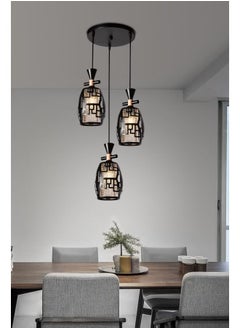 Buy Elegant 4328-3 Geometric Pendant Light With Three Lights – Adjustable Height E27 Ceiling Lamp, Perfect for Dining Room, Living Room & Hallways in Saudi Arabia