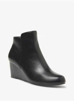 Buy Women Solid Ankle Boots with Zip Closure and Wedge Heels in UAE