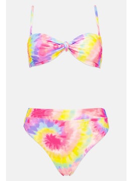 Buy Women Tie Dye Padded Top and Bottom Bikini Set, Pink Combo in UAE