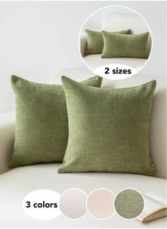 Buy Pack of 2 Decorative Chenille Cushion Cover Throw Pillow Covers with Twill Cushion Covers for Sofa Living Room Couch Bed Green in UAE