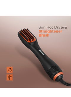 اشتري 3 in 1 Hot Dryer and Straightener Brush, 2 Speed and 2 Heat Setting, In Built Comb with PTC Heating, Perfect for Salon and At Home Styling with a Hang Up Hook, PTC Heater, DC Motor في الامارات