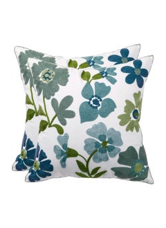 اشتري Embroidered Throw Pillow Covers 18x18 inch Pack of 2 Blue Blossoms Decorative Pillowcases في الامارات