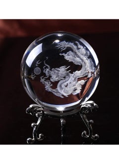 Buy Crystal Ball Dragon, Decorative Balls, Crystal 2.4 inch (60mm) Chinese Dragon Crystal Ball with Sliver-Plated Flowering Stand, Fengshui Glass Loong Ball Home Decoration in UAE