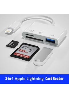 Buy 3-In-1 Apple Lightning Card Reader to SD TF USB Connection Smart Memory Card Reader White in Saudi Arabia