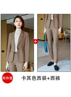 اشتري Autumn and Winter New Korean Style Fashionable Elegant Plaid Small Suit Womens Business Suit Long Sleeve Suit Jacket Slim FitKhaki suit + pants Khaki suit + pants في الامارات