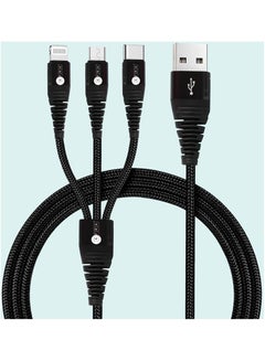 Buy AFRA Japan USB Charging Cable, 2.4A, Nylon-Braided Jacket, With Data Transmission, USB A to Micro-USB + Type C + Lightning Connector, 1.2-meter length, Durable, Tangle Free in UAE